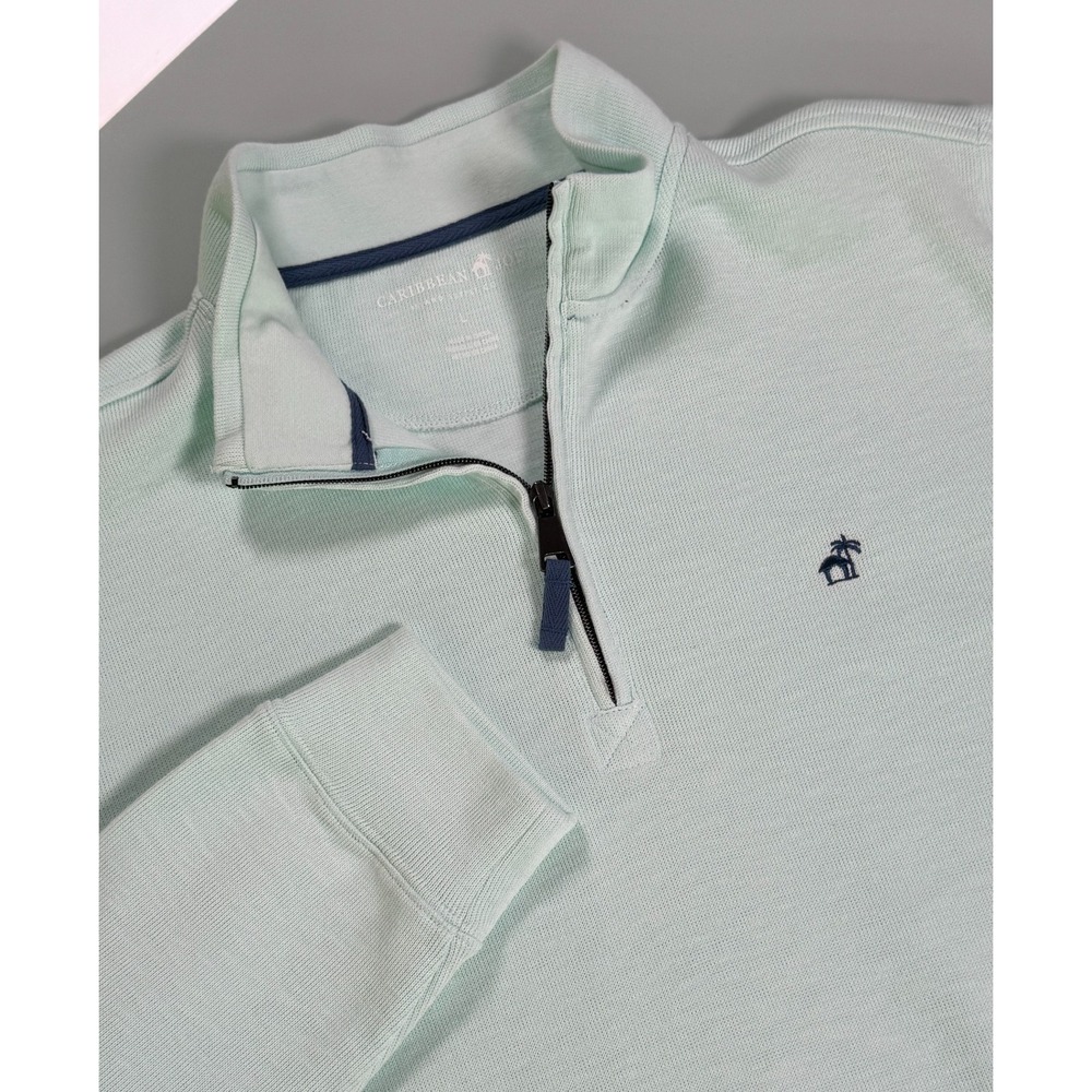 Caribbean Joe Quarter Zip Pullover Sweater Mens White Long Sleeve Preppy - Large